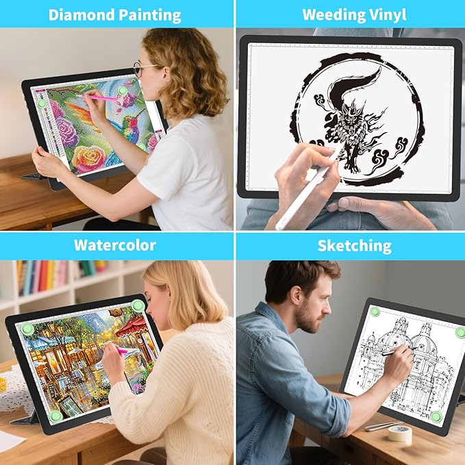 Phylosal Rechargeable A3 Light Pad with Built-in Stand & Bag, Magnetic Tracing Light Box for Drawing, Diamond Art Light Board with Side Button, Super Bright Light Table for Diamond Painting Black