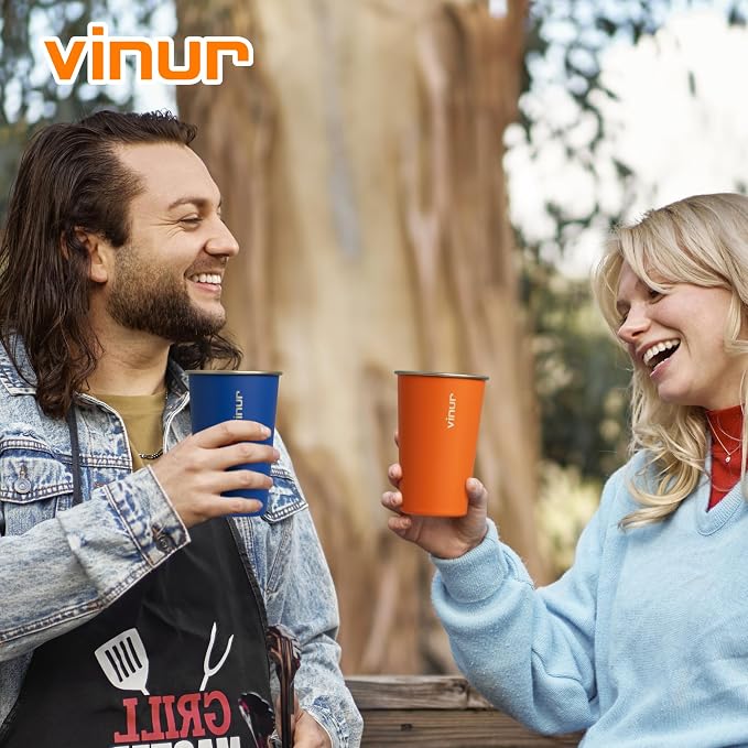 VINUR Stainless Steel Cups 16 oz Metal Drinking Glasses 8 Pcs | Stainless Steel - Image 8