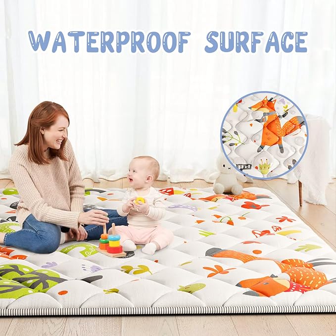 Baby Play Mat 50x50 Playpen Mat Upgraded Thicker Baby Floor Play Mat Cushioned Anti- Slip Crawling Mat Waterproof Activity Playmat for Babies Toddlers Infants Tummy Time(50x50, Letter Fox)
