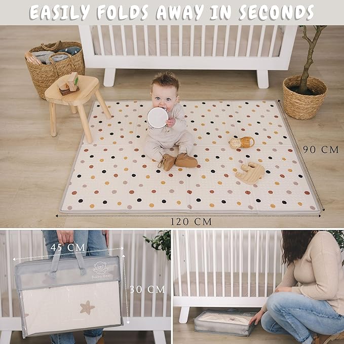 Bubba Bear Baby Play Mat, Thick Foam Stars Design, Foldable Waterproof Mat for Crawling, Padded (47 x 35 Inches)
