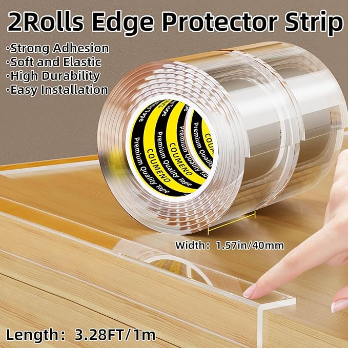 2Pack Clear Edge Protector,Safe Corner Protector, Anti-Sharp Edge Protector, for Furniture, Drawers, Tables, Cabinets 1.57inX3.28FT