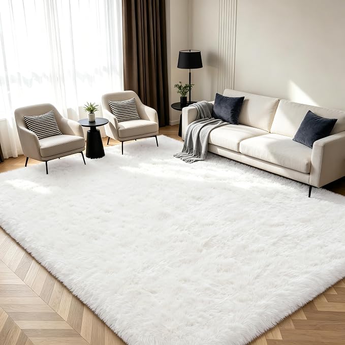 Shag Area Rugs for Bedroom Living Room, 4X6 Ultra Soft White Fluffy Area Rugs by Boshengya