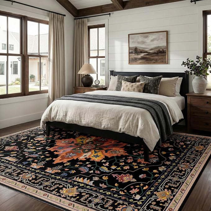 RELEANY Area Rugs 6'x9' Washable Non-Slip, Floral Vintage Distress Medallion - Image 2