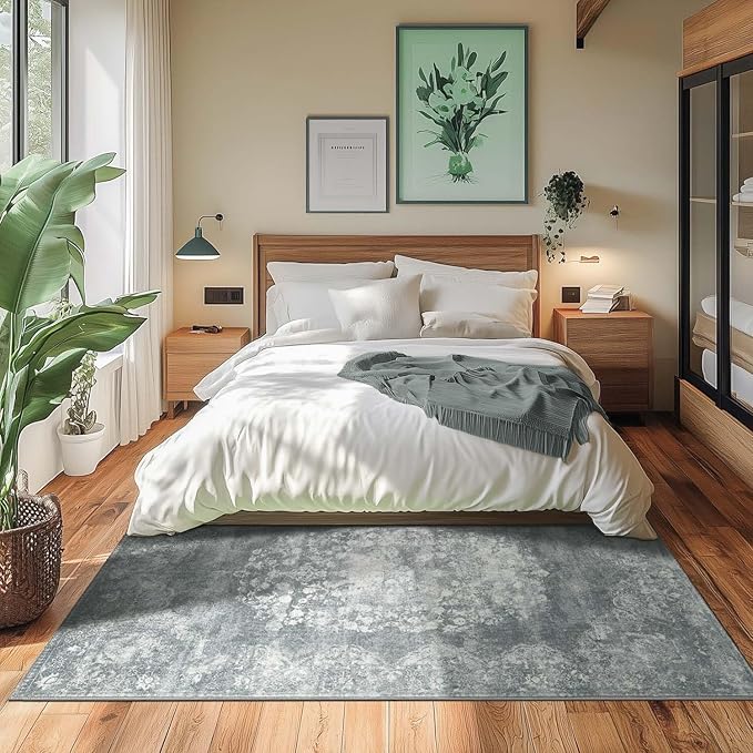 jinchan Vintage Floral 4x6 Area Rugs - Machine Washable Distressed Design Soft Ultra-Thin Low-Pile Non-Slip Carpet for Entryway Kitchen Bedroom Nursery Living Room Dining Room (4x6ft,Grey)