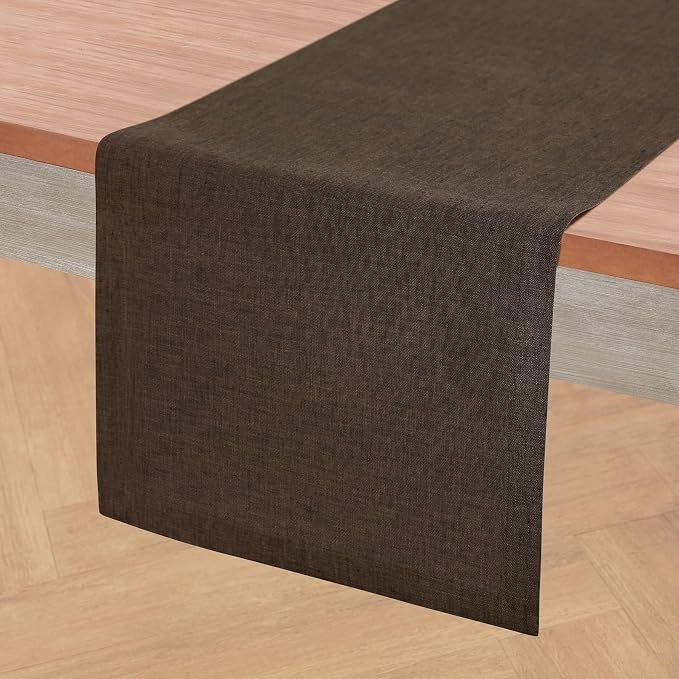 Solino Home 100% Pure Linen Table Runner Brown Woven, Athena 14 x 36 in | Table - Image 2