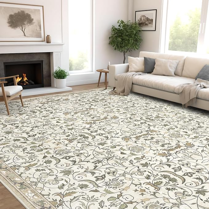 4×6 Washable Large Area Rugs for Living Room, Floral Soft Rug Non Slip Stain - Image 3