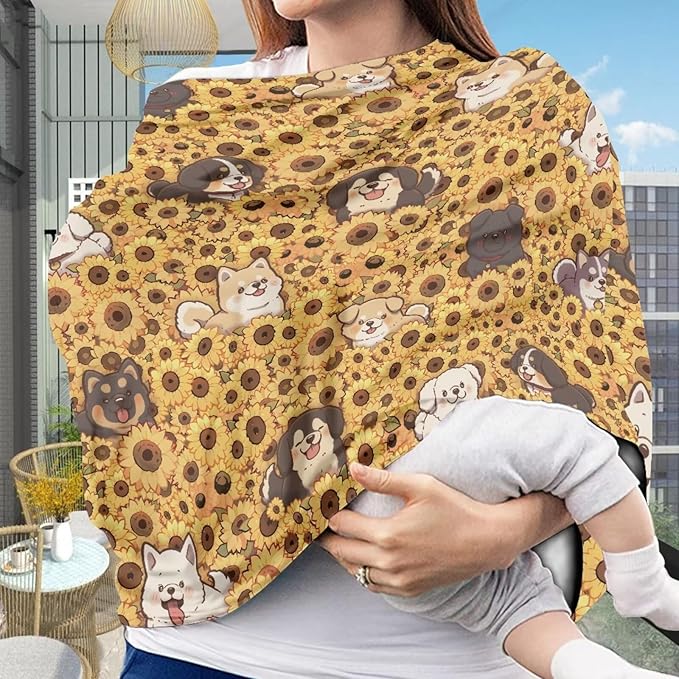 Binienty Sunflower Baby Stuff Car Seat Covers, Dogs Animal Print Carseat Canopy Multi-use Breastfeeding Carseat CanopyInfant Stroller Covers, Ideal Gifts for Wife Mom