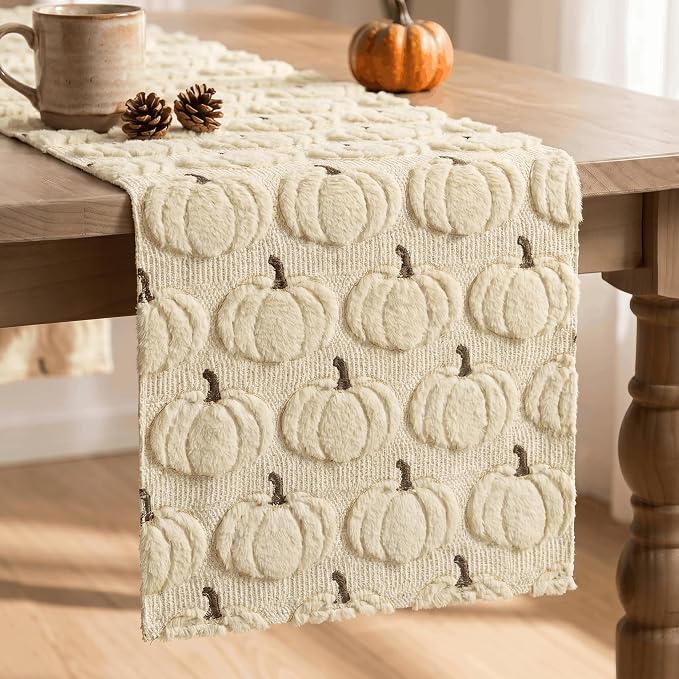 Artoid Mode Beige Soft Faux Fur Fall Table Runner 13x90 Inch | Seasonal Kitchen by ArtoidMode