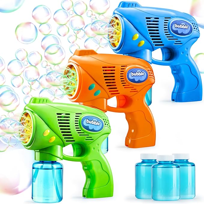 JOYIN 3 Bubble Guns Kit with 3 Solutions for Kids, Bubble Blaster for Summer Toy, Party Favors, Birthday, Outdoor & Indoor Activity, Birthday Gift