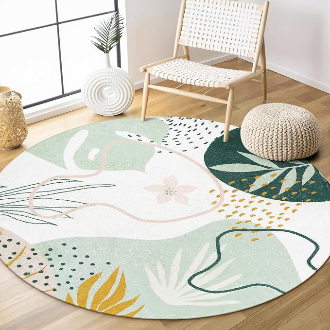 Lahome Boho Round Rugs - 4Ft Washable Non-Slip Small Round Area Rug Throw Soft - Image 2