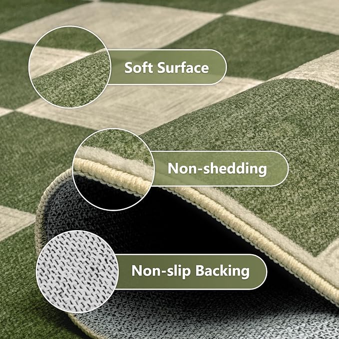 5x8 Checkered Washable Area Rug, Non-Slip Farmhouse Checkerboard Carpet - Image 6