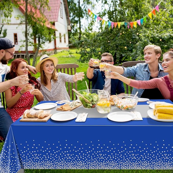 6Pcs Blue and Silver Tablecloth Party Decorations, Plastic Royal Blue Table - Image 6
