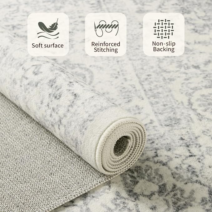 Rugxara 6x9 Washable Area Rug for Living Room, Neutral Vintage Large Boho Rugs - Image 5