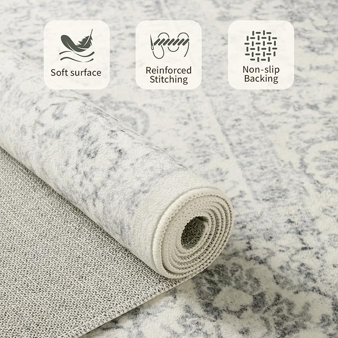 Rugxara 8x10 Washable Area Rug for Living Room, Extra Large Neutral Vintage - Image 4