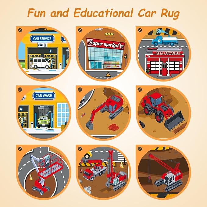 Kids Car Rug Play Mat 6x9 Ft, Non-Slip Washable Construction Site Playroom Rug - Image 4