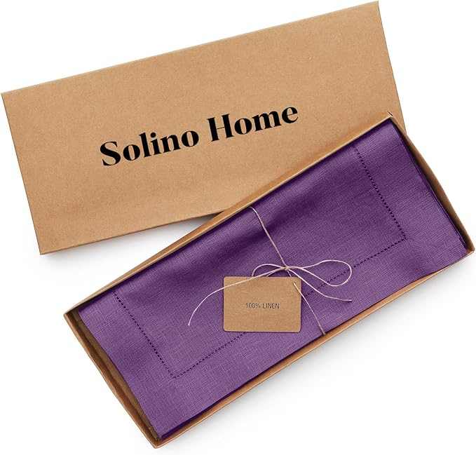 Solino Home 100% Pure Linen Dining Table Runner Purple Woven, 14 x 108 in | - Image 5