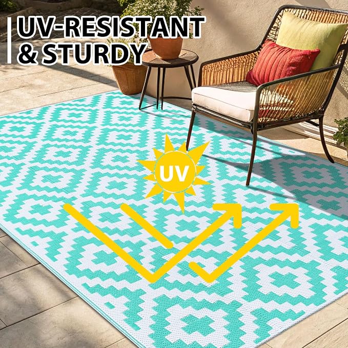 Smiry Waterproof Outdoor Rug 5x8 ft, Reversible Plastic Straw Patio Camping Rugs - Image 4