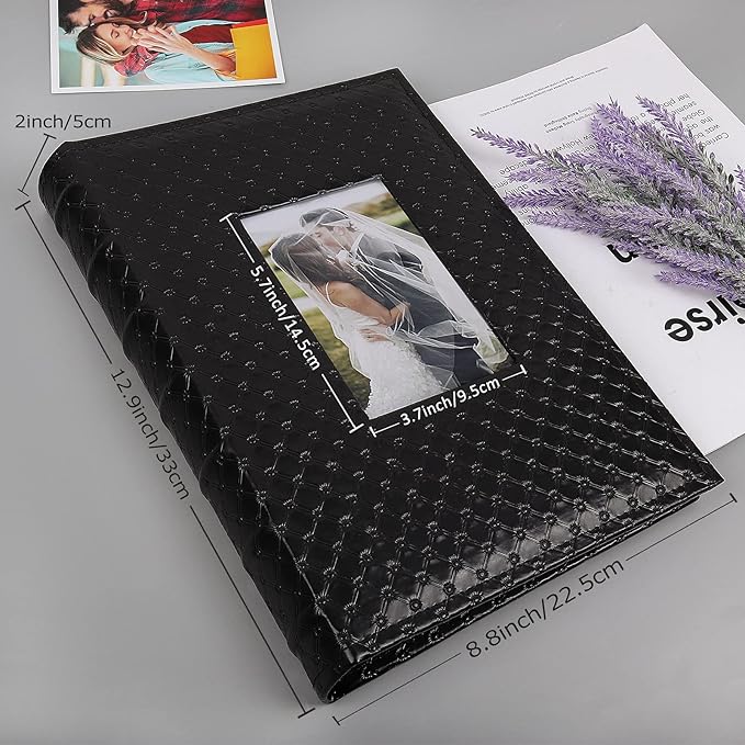 RECUTMS Photo Picture Album 4x6 300 Photos,Small Capacity PU Leather Album 4x6 Book Cover Wedding Family Photo Albums Holds 300 Horizontal Photos (Black)