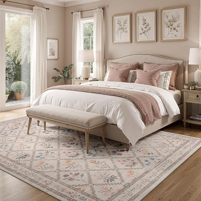 DCX Washable 8x10 Rose Biege Floral Rug - Image 2