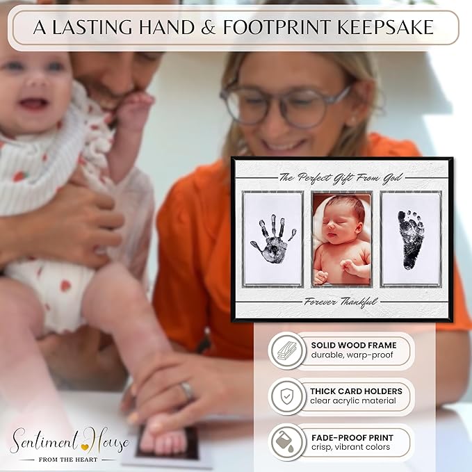 Inkless Hand and Footprint Kit, Baby Keepsake Plaque & Baby Shower Gifts - Ideal as Mom To Be Gift, Nursery Picture Frames, Clean Touch Hand and Footprint Kit (Style 2 - Design 1)