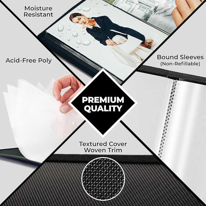 Dunwell 4x6 Photo Album (2-Pack, Black), Mounting Paper, Small 4 x 6 Art Portfolio Presentation Binder, 24 Clear Sleeves Show 48 Pages, Professional Picture Book for Artwork, Postcards