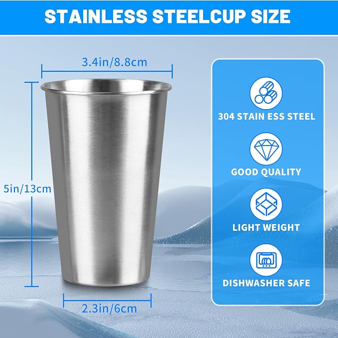 16Pack 16 oz Stainless Steel Pint Cups, Stainless Steel Cup, Pint Cup - Image 2