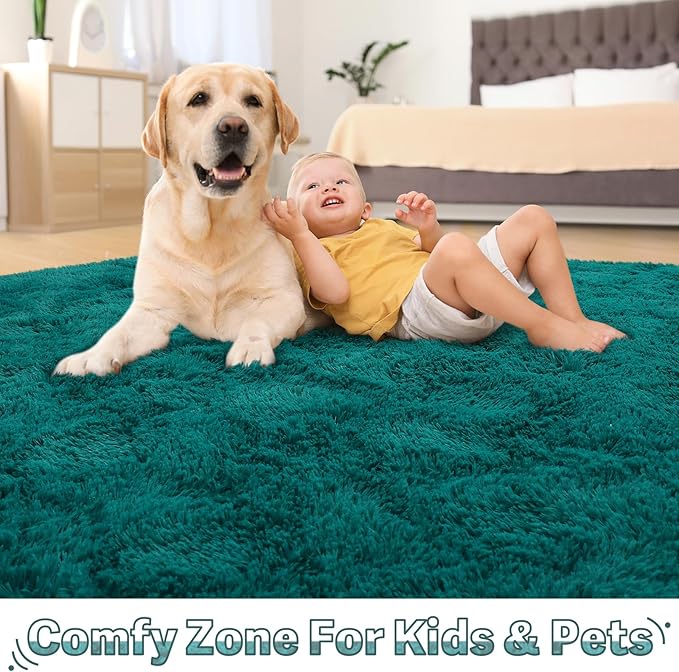 BENRON Fluffy Rugs for Living Room 6x9 Teal Green, Washable Large Area Rugs for - Image 3