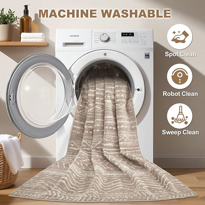 Nakagishi 12x15 Area Rug Living Room: Washable Boho Large Neutral Modern Soft - Image 2