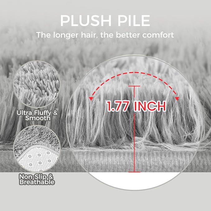 Ultra Soft Rug for Living Room, 8X10 Light Grey Fluffy Shag Area Rug for Bedroom - Image 5