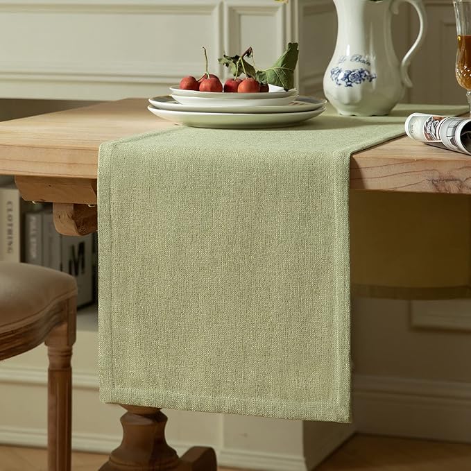 Burlap Style Farmhouse Table Runner, 14x36 Inches Light Sage Green | Thick by ZEEMARTONLINE