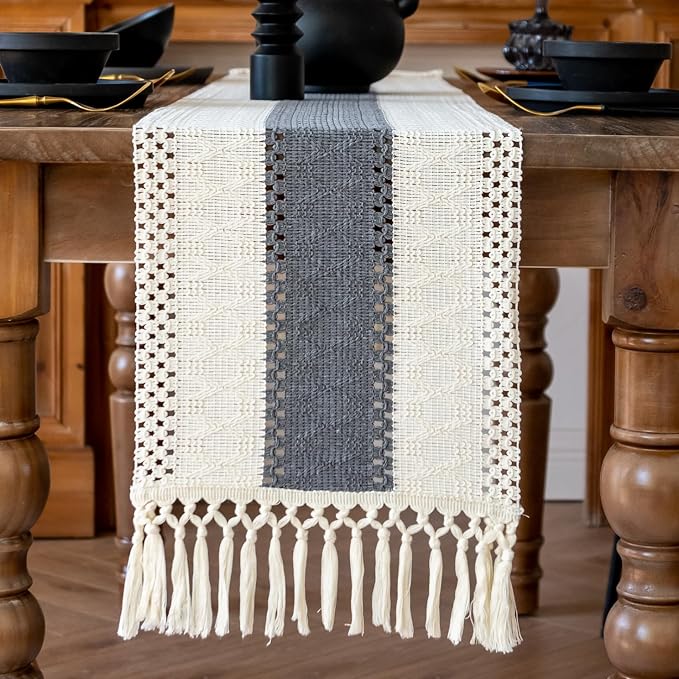 EMMTEEY Boho Table Runner with Tassels 36 Inches Long, Scratch & Heat Resistant - Image 5