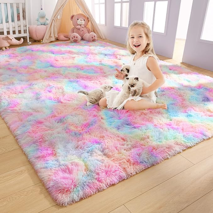 AROGAN Soft Rainbow Area Rugs for Girls Room 4x6 Feet, Fluffy Girls Bedroom Rugs by AROGANAREARUG