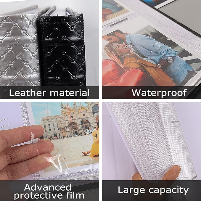 RECUTMS Small Photo Album 4x6 Paper Core Insert Inside Page Picture Album PU Leather Cover 300 Photo Sleeves Boy Girl Family Photo Book Memo Slot Wedding Albums (White)