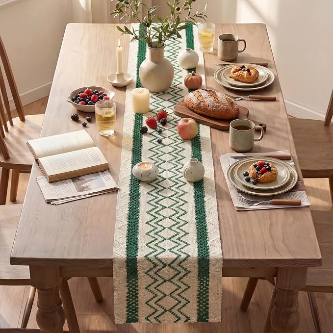 Artoid Mode Forest Green Stripe Diamond Woven Table Runner 12x72 Inch | Holiday - Image 4