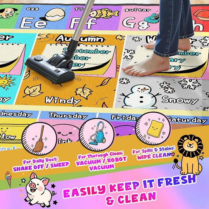 Large Classroom Rug Elementary 8x10 | Soft, Non-Slip & Washable Kids Play Mat | - Image 6