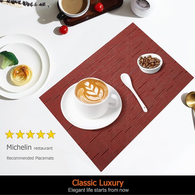Red Vinyl Placemats Set of 12, Heat Resistant Table Placemats | 18x12 inch - Image 2