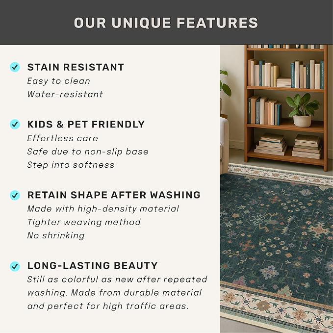 Hazo Haus Dark Green Vintage Living Room Rug 9x12 - Image 8