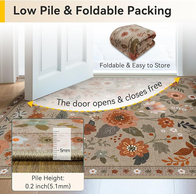 RELEANY Floral 5x7 Area Rugs Washable Print Boho Cute Carpet Non Slip Flower - Image 5