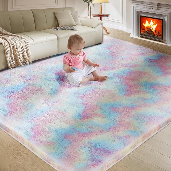 Ultra Soft Rug for Living Room, 8X10 Fluffy Shag Area Rug for Bedroom, Modern - Image 9