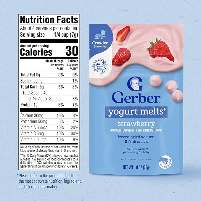 Gerber Stage 3 Baby Food Snacks, Strawberry Yogurt Melts, Freeze Dried Yogurt and Fruit Snacks for Babies, Baby Led Feeding, 7-Pack
