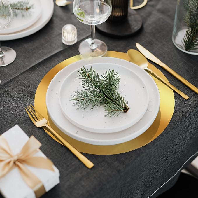 50PCS 13in Round Gold Placemats, Disposable Paper Chargers Plate | Paper - Image 2