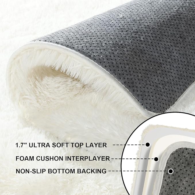 6x9 Area Rugs for Living Room, Large Fluffy Cream White Rugs for Bedroom - Image 3