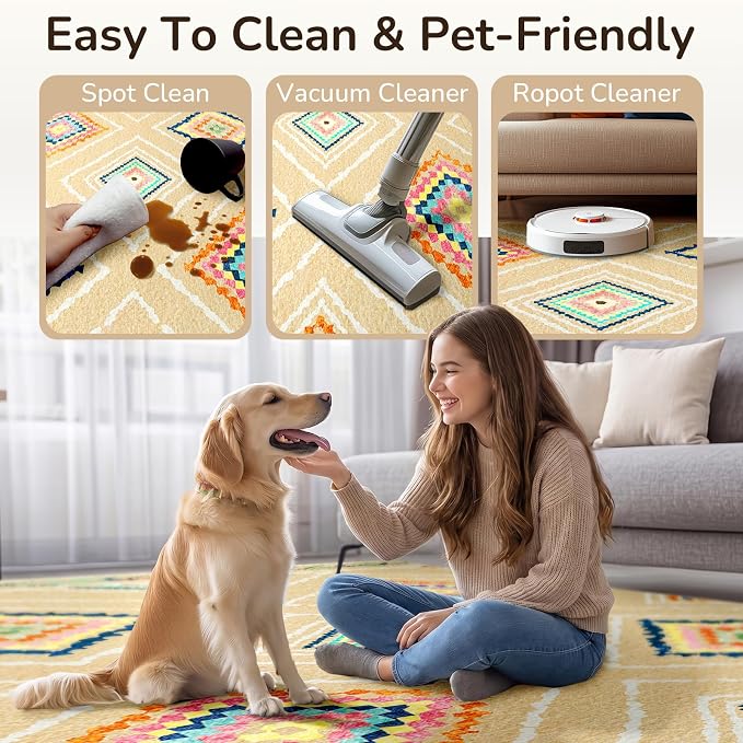 BESTSWEETIE Area Rug 9x12 Rug Machine Washable Non-Slip Low Pile Print Pattern - Image 3