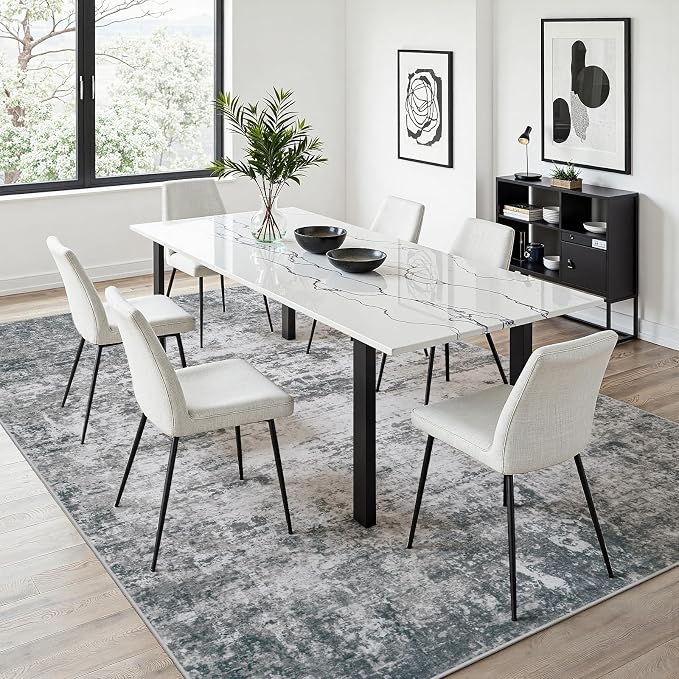 Area Rug 9x12 Living Room Rug Washable: No-Slip Abstract Soft Thin Large Gray - Image 5