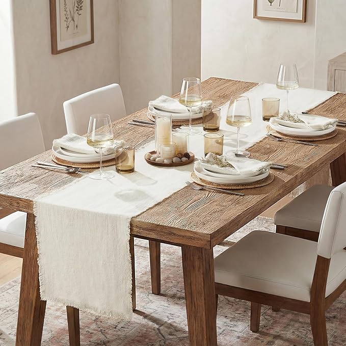 14 x 120 Inches Frayed Edge Table Runner, 270G Heavyweight Sand Washed Slub - Image 3