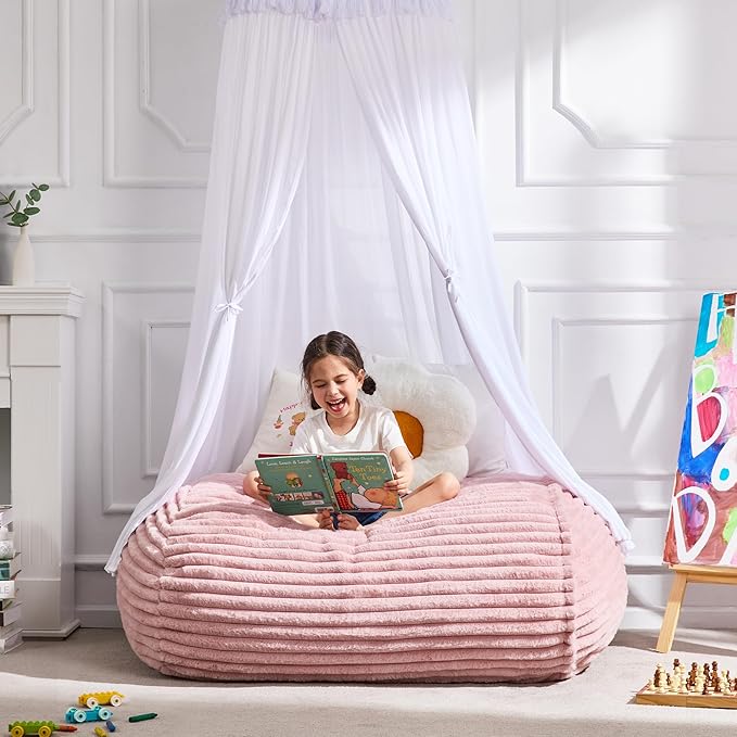 Hobestluk 3FT Bean Bag Chairs Adult Bean Bag with Portable Handle Comfy Large Bean Bag Chair with Removable Cover for Living Room Bedroom or Reading Nook (Stripe Pink, 3FT)