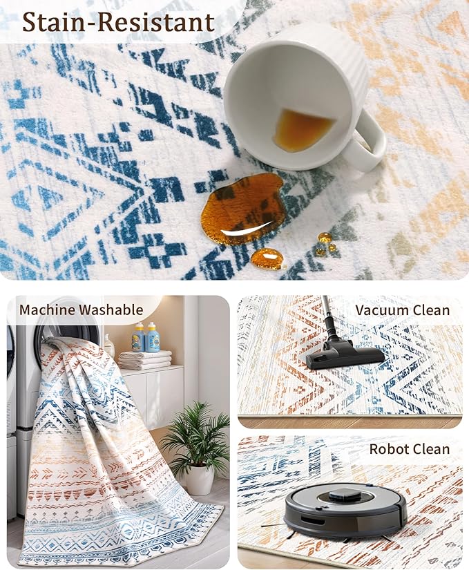 Miukiki 6x9 Area Rug for Living Room Moroccan Washable Rugs Non Slip Indoor - Image 4