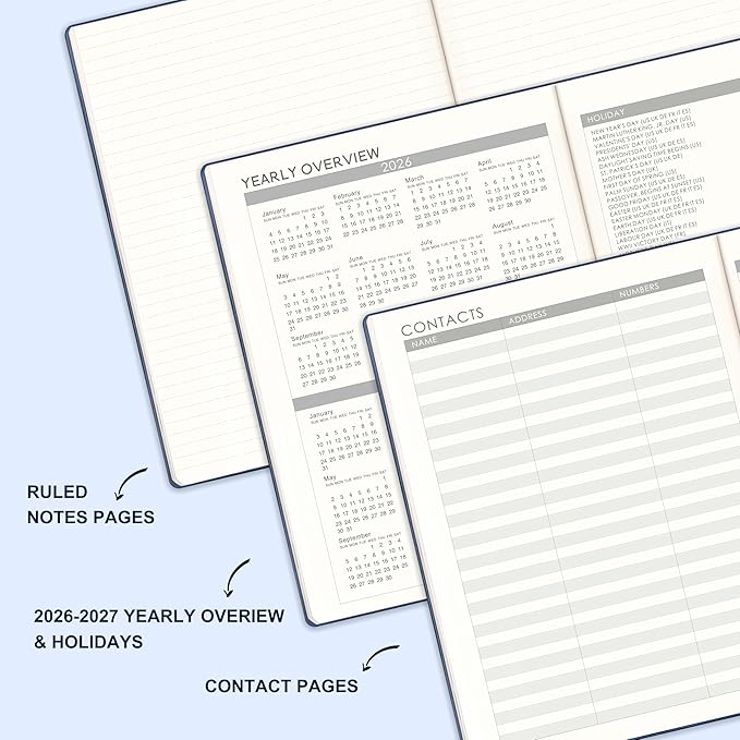 2026 Planner - Weekly and Monthly Planner 2026, JAN 2026 - DEC 2026, 8.5" x 11", Leather Cover 2026 Planners with Thick Paper, Back Pocket with Notes Pages - Blue