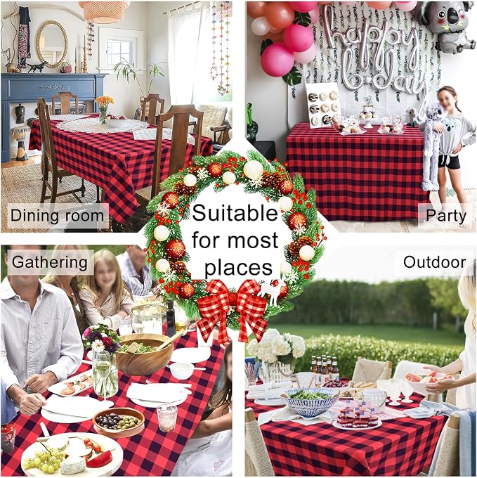 Red and Black Plaid Tablecloth Waterproof, 2 Pack, 60 x 84 inch | Checkered - Image 4
