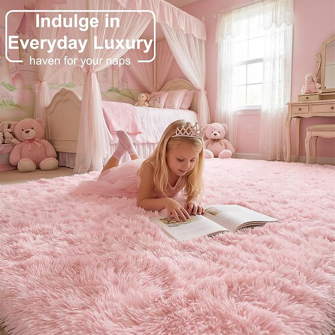 Amdrebio Pink Area Rugs for Bedroom Girls, Cute Fluffy Fuzzy Shag Rug 5x7 for - Image 3